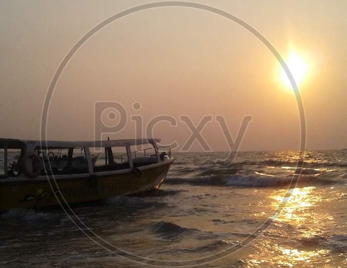 Boat on the sea during sunset