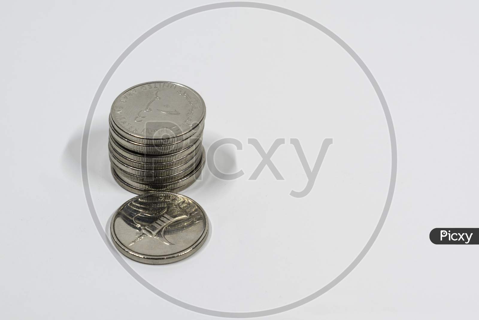 A Close Up View Of United Arab Emirates Coin With White Background, Fils, Uae Currency, Uae Coins, Fils