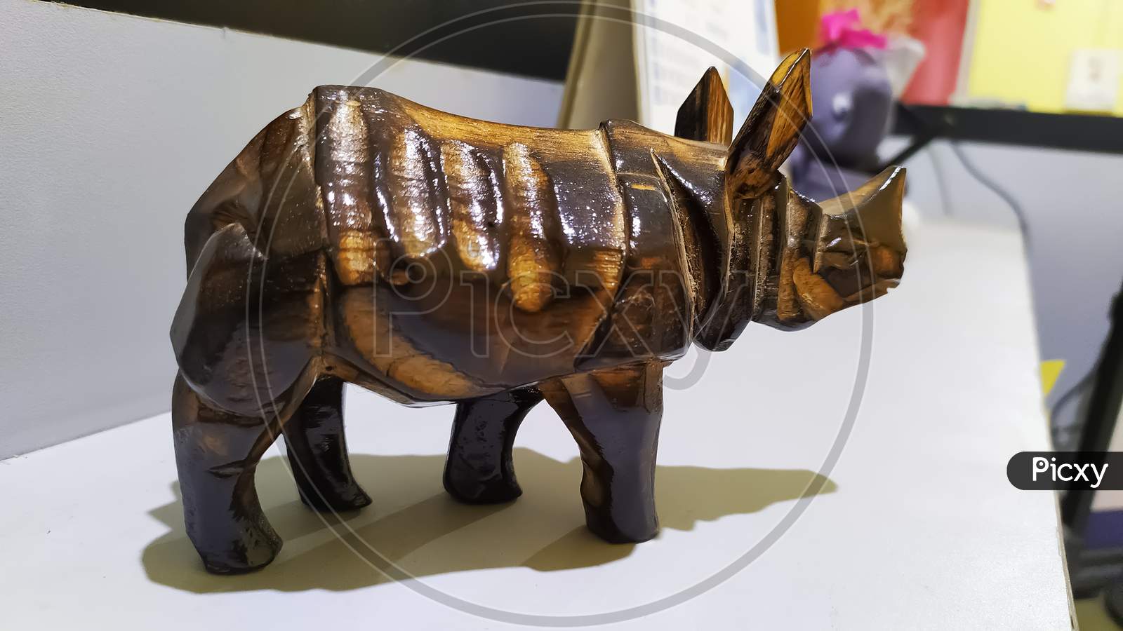 A wooden crafted one-horned rhinoceros
