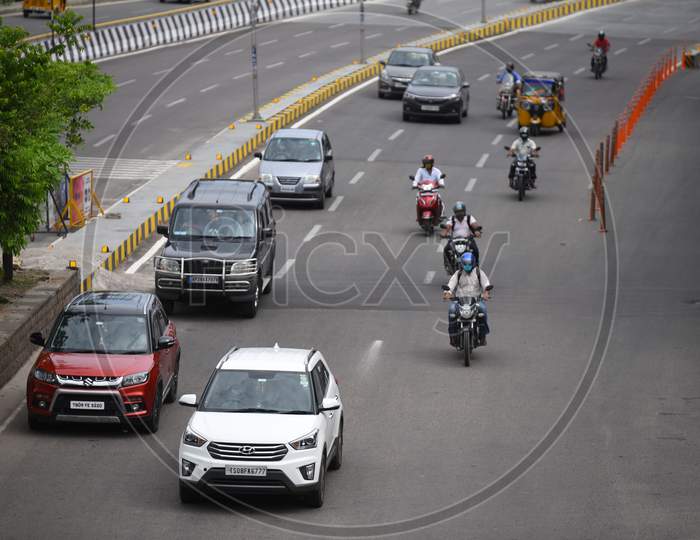Moderate traffic returns to the Main roads of Hyderabad on June 8, 2020 amid coronavirus pandemic