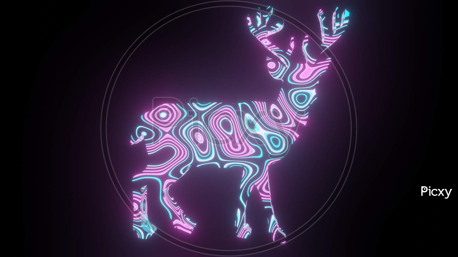 Illustration Graphic Of Beautiful Texture Or Pattern Formation On The Deer Body Shape, Isolated On Black Background. 3D Rendering Abstract Loop Neon Lighting Effect On Reindeer.