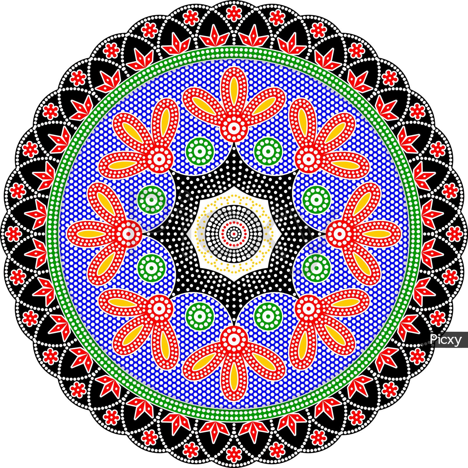 Colorful Chunri Mosaic Oriental Mandala Round
