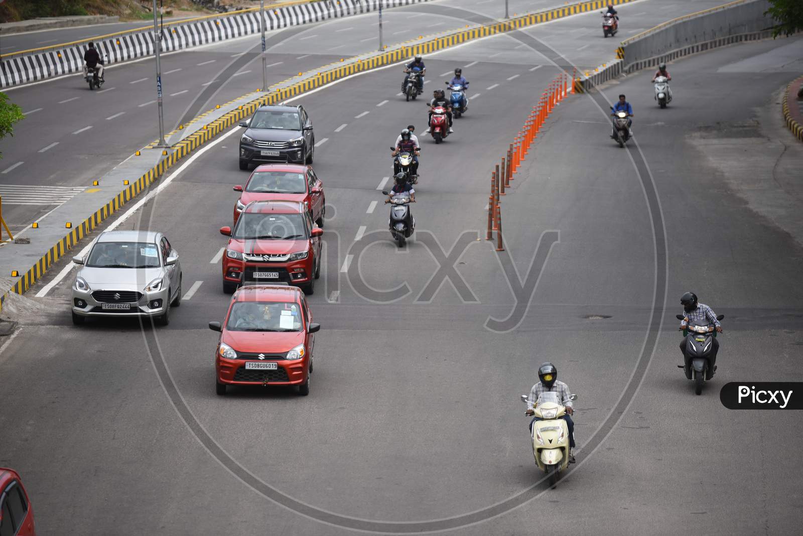 Moderate traffic returns to the Main roads of Hyderabad on June 8, 2020 amid coronavirus pandemic