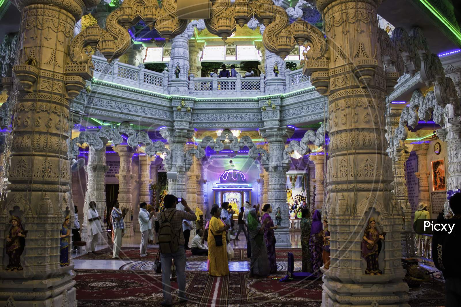 Mathura, India - April 11, 2014: Interior Of Prem Mandir (Love Temple) A Hindu Temple In Vrindavan. It Is Maintained By Jagadguru Kripalu Parishat, An International Non-Profit, Educational, Spiritual, Charitable Trust