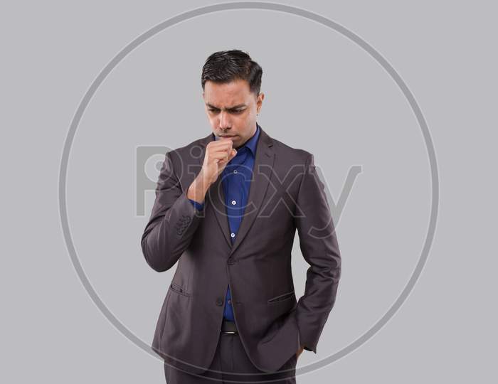 Businessman Coughing Isolated. Indian Business Man Sick