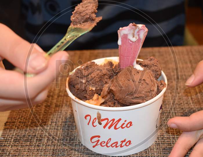 The famous tasty Italian ice cream in Florence Italy