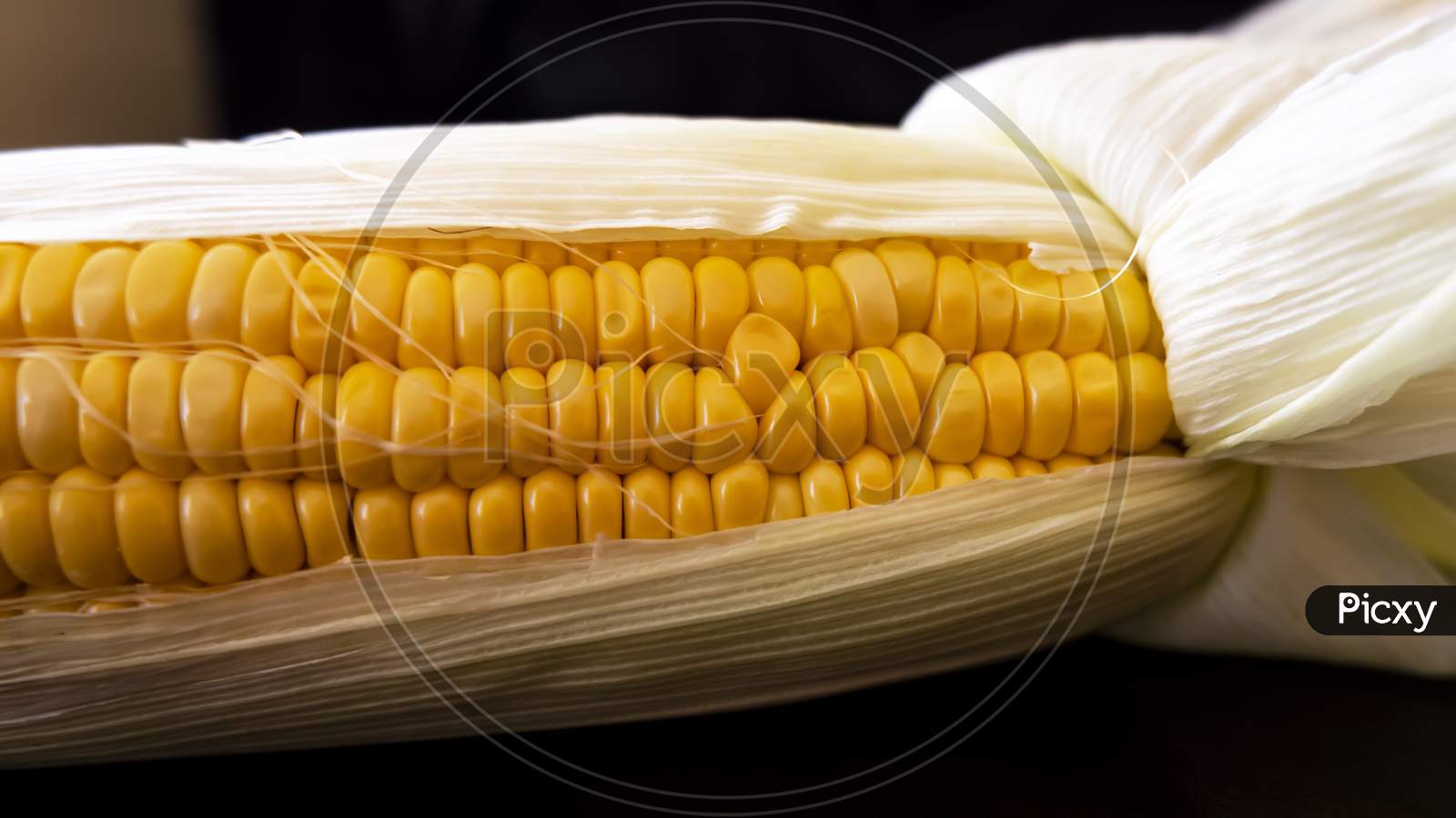 Fresh Raw Maize Corn & Leaves On Horizontal Foodstuff