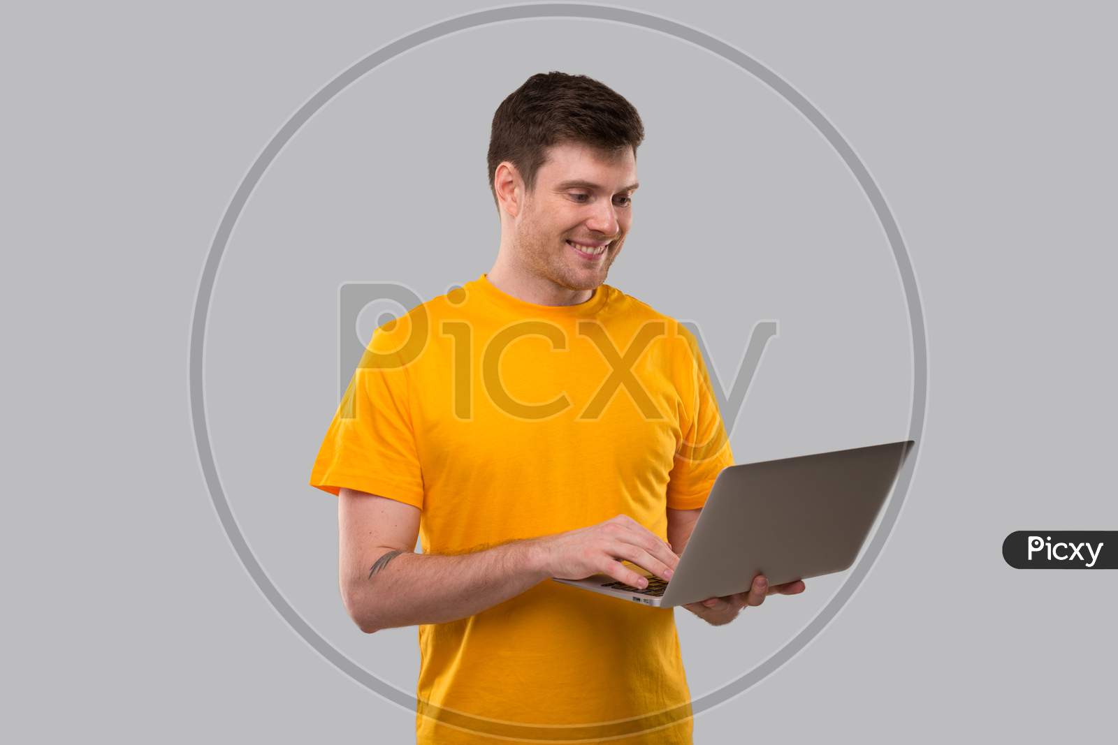 Man Using Laptop Shopping Online. Quarantine Delivery Order. Freelance Working Online.