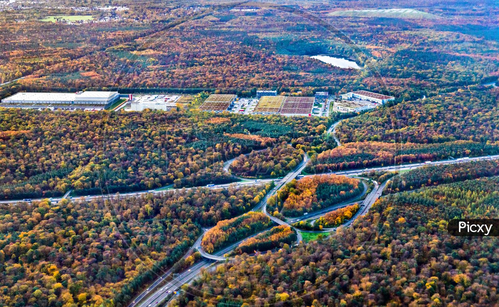 Aerial View Of A Highway Highway Interchange Near Frankfurt In Germany