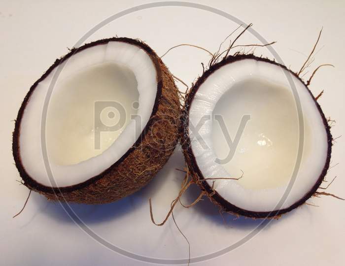 Fresh half opened coconut