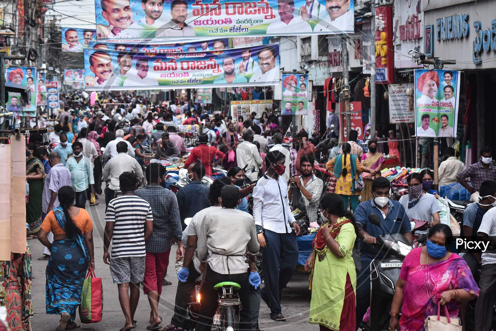 A view of the crowded Besant Road in Vijayawada.