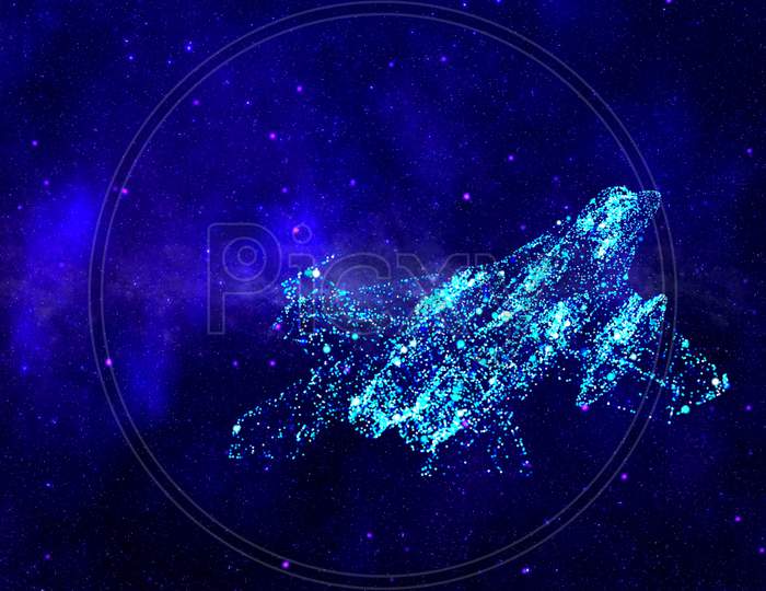 A Animated 3D Blue Print Model Of A Fighter Jet In Space