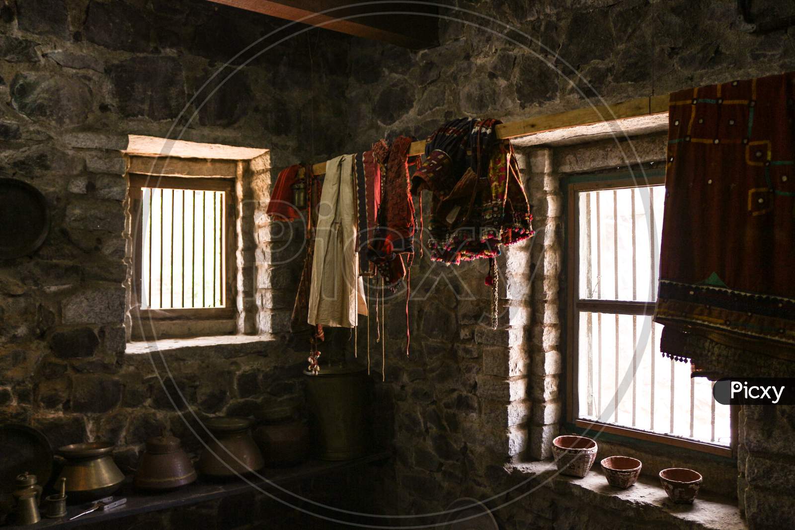 clothes on a line inside house