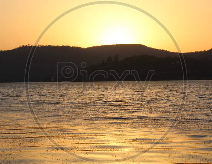 Beautiful Golden Sunset View At Khadakwasla Dam Pune