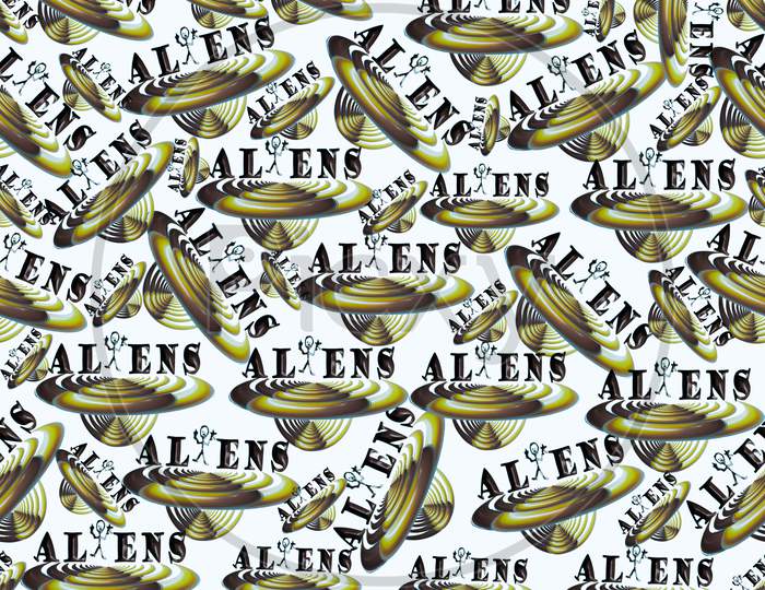 Seamless Pattern Of F Spaceship And  Alien