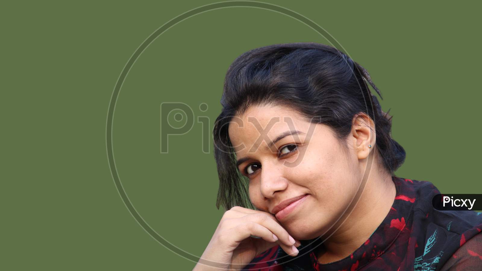 Image of Beautiful adult Indian girl portrait view with smiling face  closeup with copy space-AQ092390-Picxy