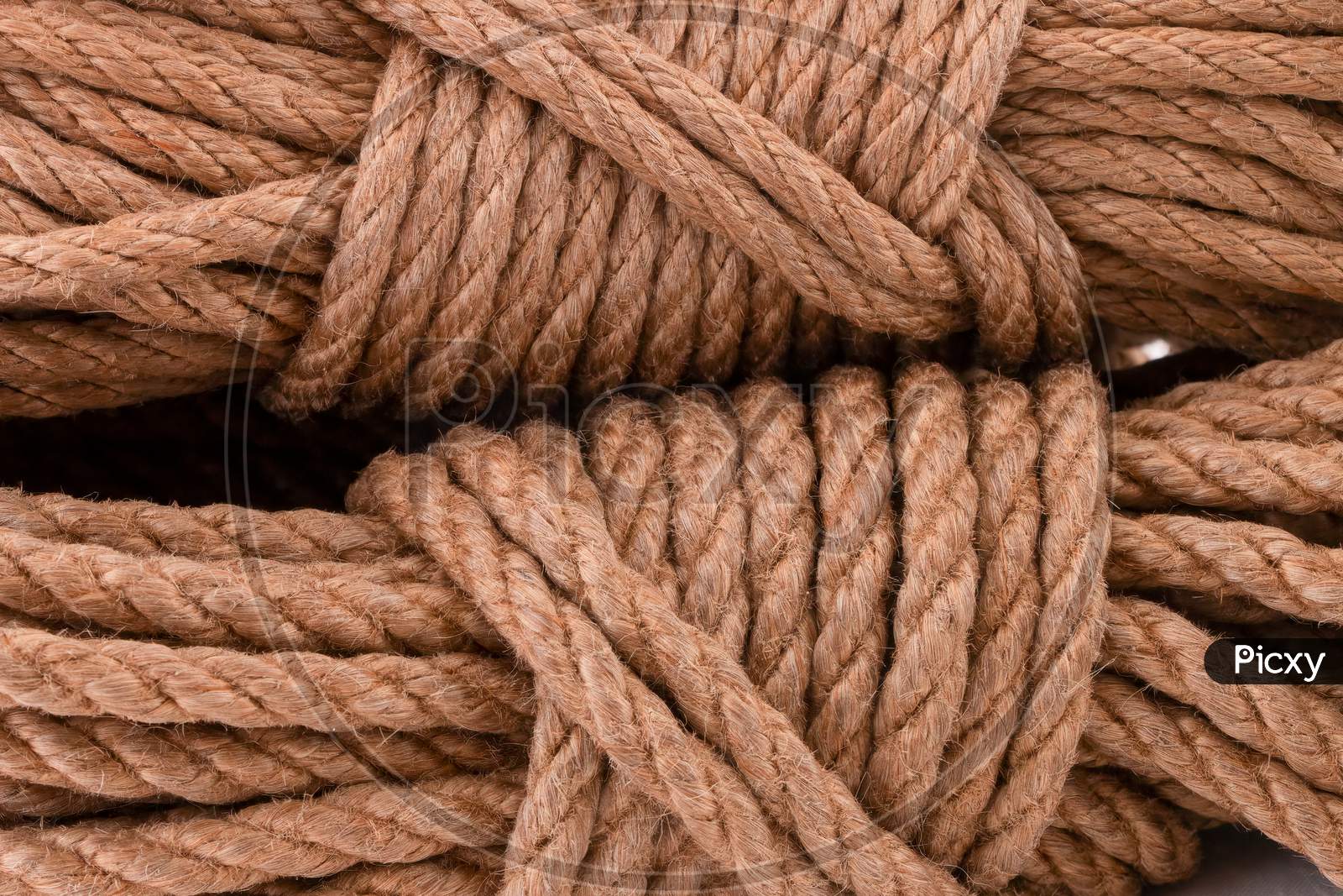 Close up of coiling jute rope storage