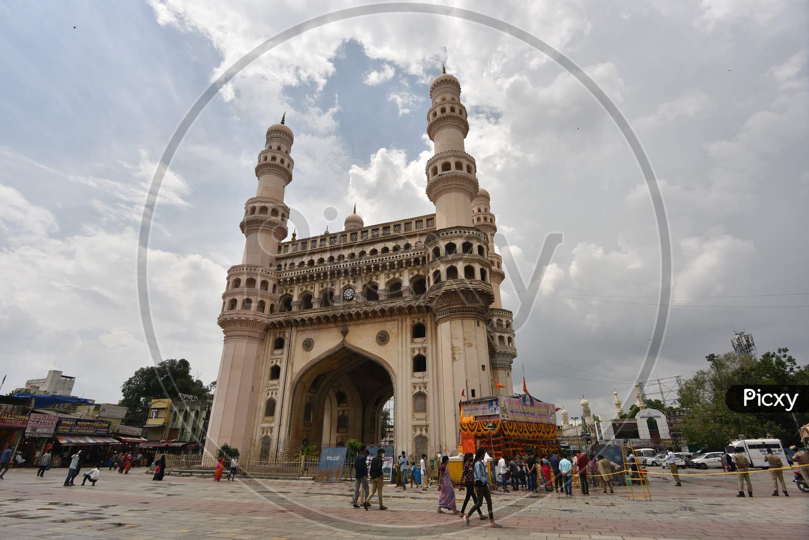People reach charminar to pray in front of the Closed Bhagyalakshmi Temple amid raising concerns of Coronavirus on July 19, 2020, Hyderabad, Bonalu 2020.