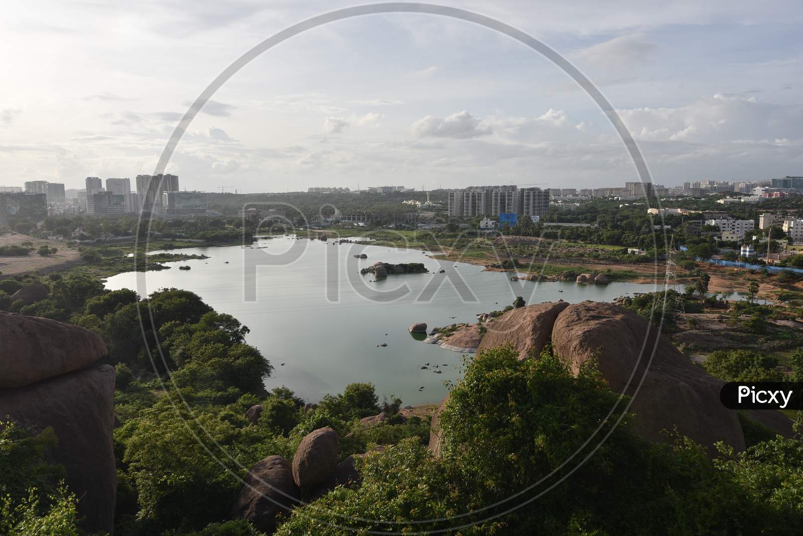 a view of Khajaguda Lake which is being encroached in the recent times, July 17, 2020, Hyderabad