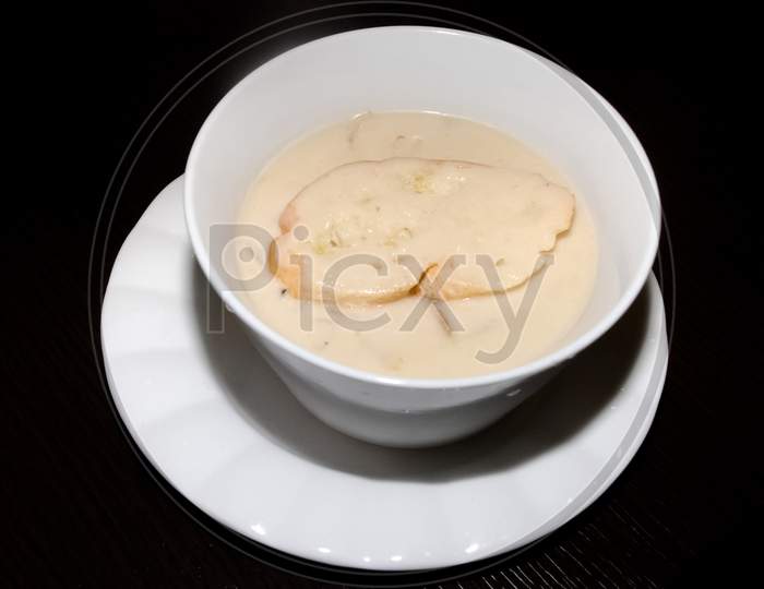 Creamy Mushroom Soup In The White Bowl