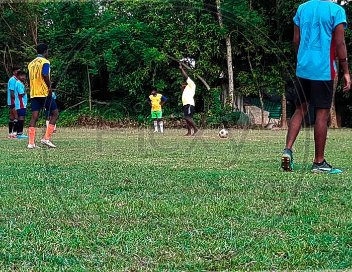 Foot Balls Are Played In June At A Playground In The Village Of Bridhapalla In The Indian State Of West Bengal. State of West Bengal in India, village of Briddhapalla, 17July2020 at 5:28pm.