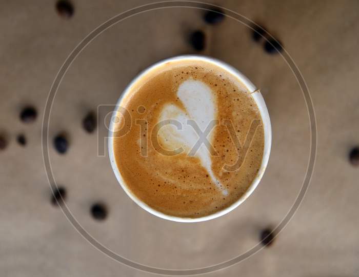 Cup Of Hot Coffee With Love Heart .
