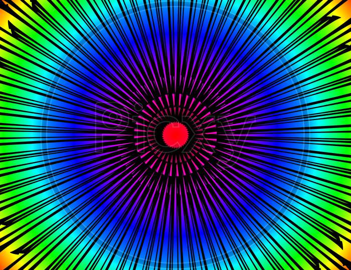 Multi colored circular line illustration.  Colorful line design rendering. Colorful bursting design illustration.