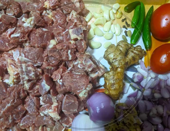 Raw beef and Ingredients