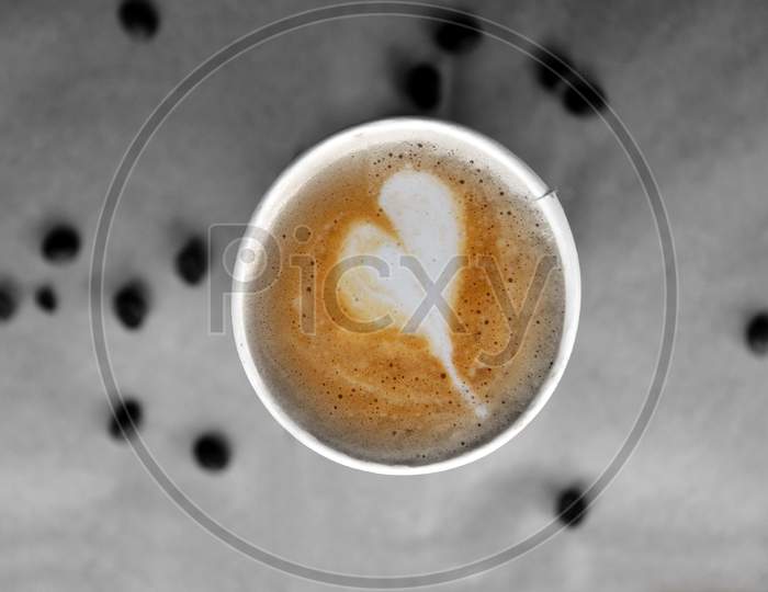 Cup Of Cappuccino Coffee With Love Heart .