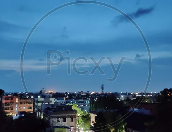Bird eye view of Evening city