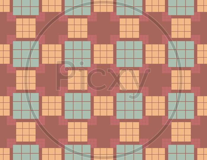 Pattern From Squares On Red Seamless Background.