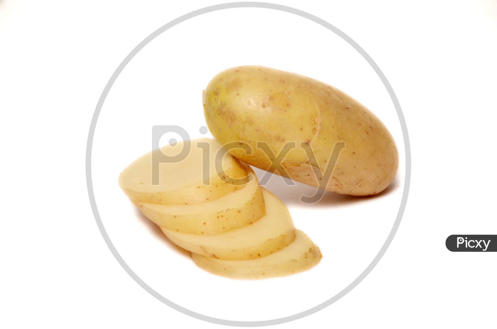 the potato with cutt roll isolated on white background.