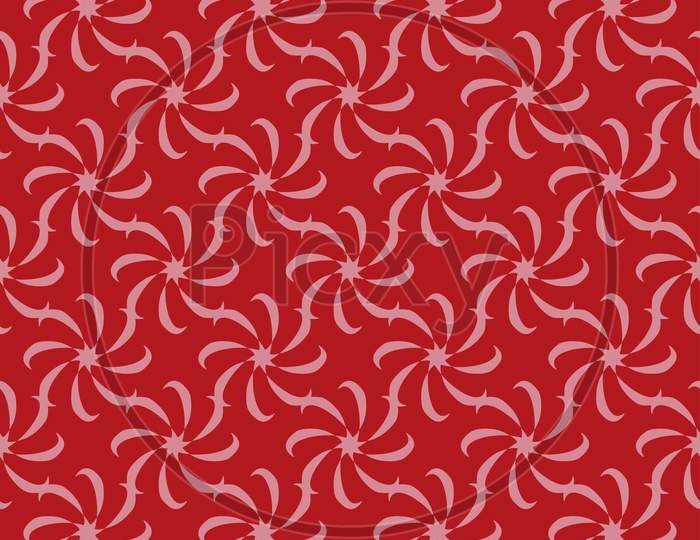 Pink Pattern On Red Seamless Background.