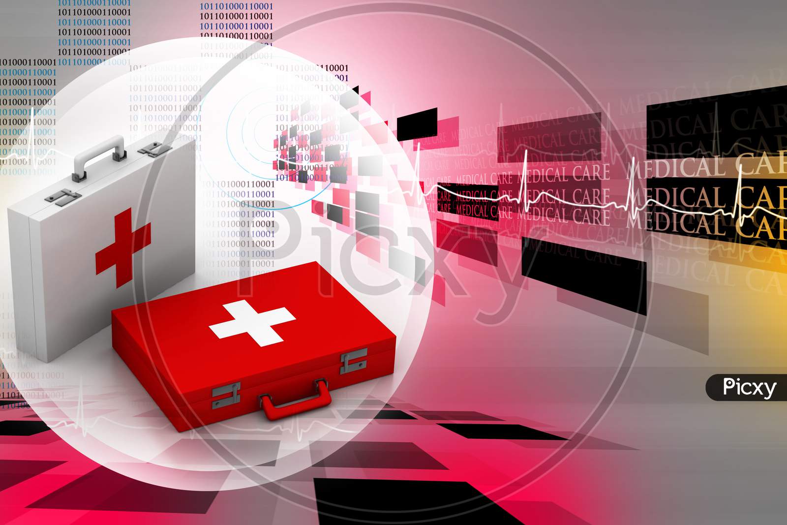 Digital Illustration Of
First Aid Box In Color Background