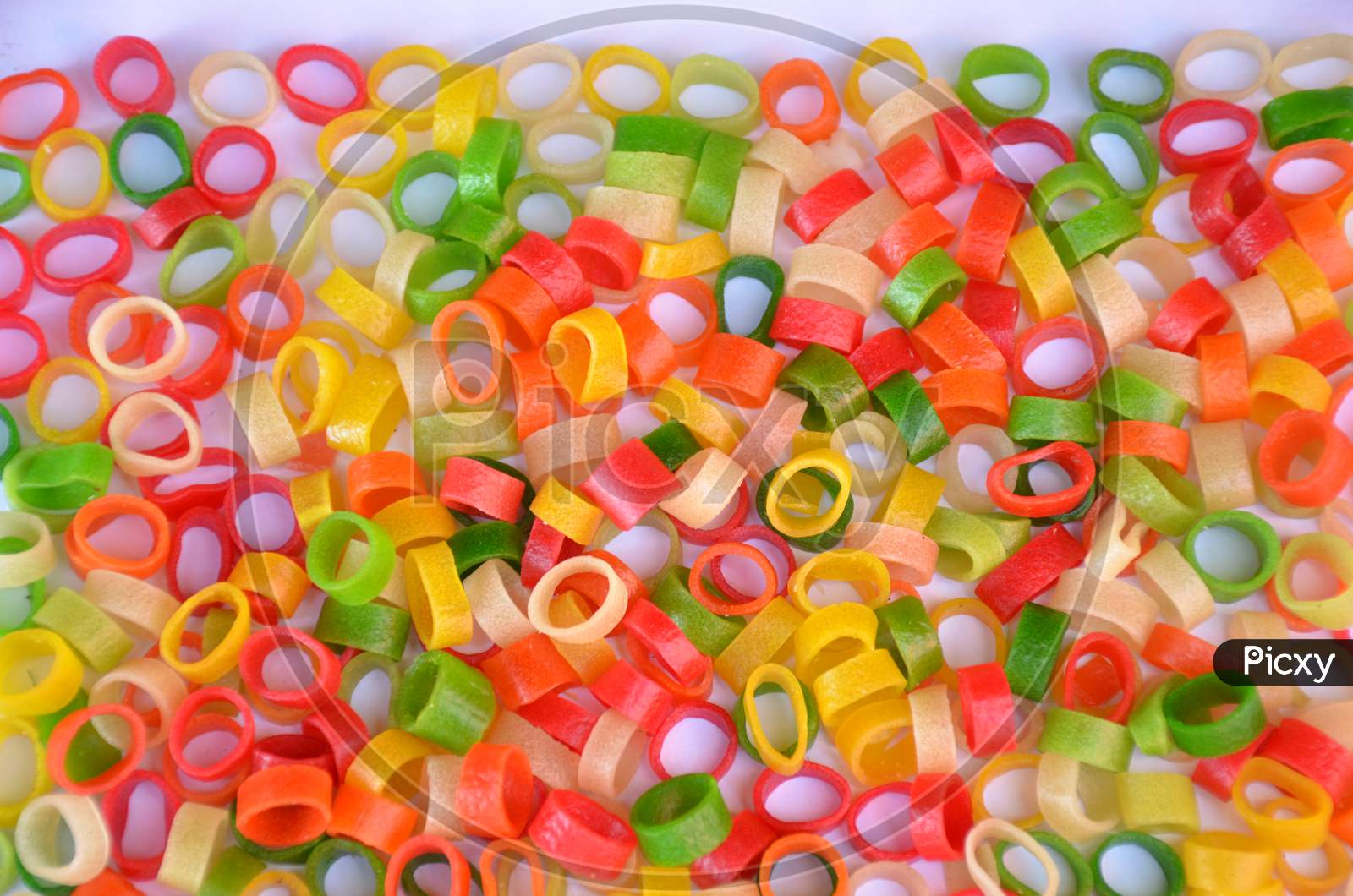 the colourfull unleavened snacks isolated on white background.