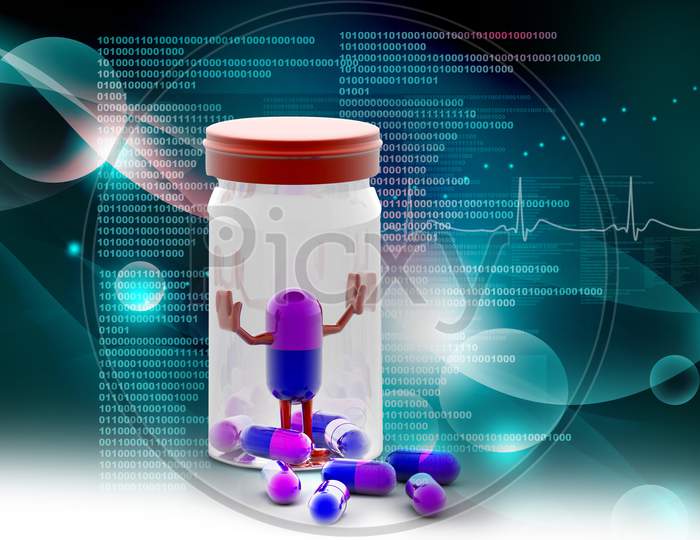 Pills And Bottle,3D Rendered Illustration