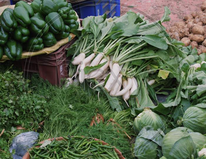 Green Vegetables in Sabji Mandi Market