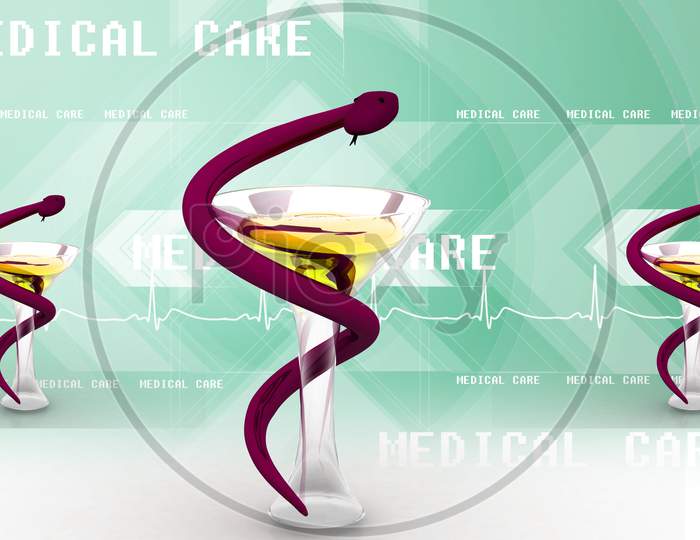 Medical Symbol - Snake With Glass On Color Background