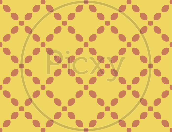 Red Pattern On Yellow Seamless Design Background.