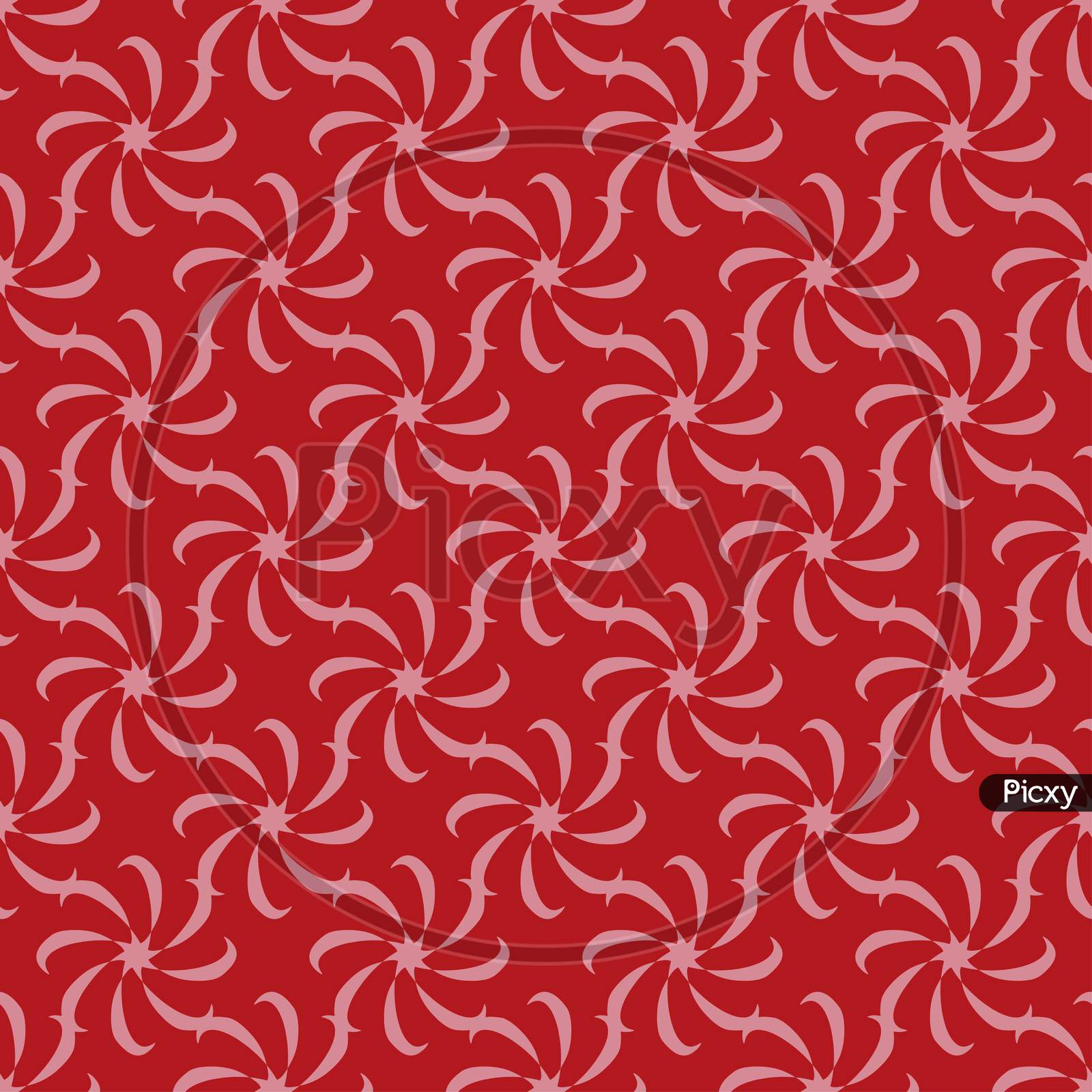 Pink Pattern On Red Seamless Background.