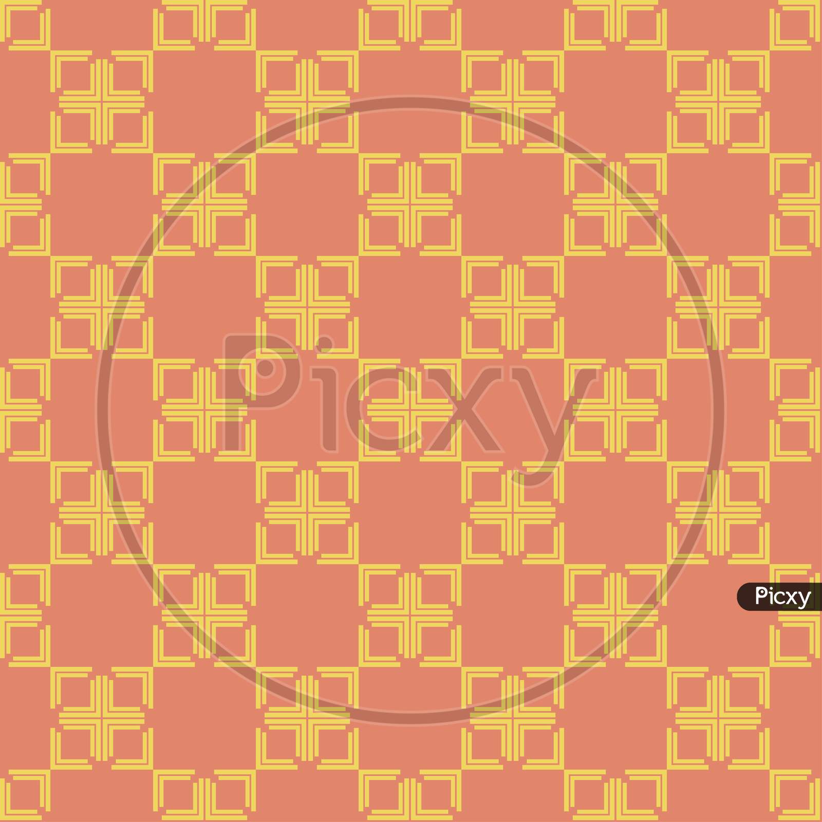 Yellow Squares Pattern On Dark Pink Seamless Background.