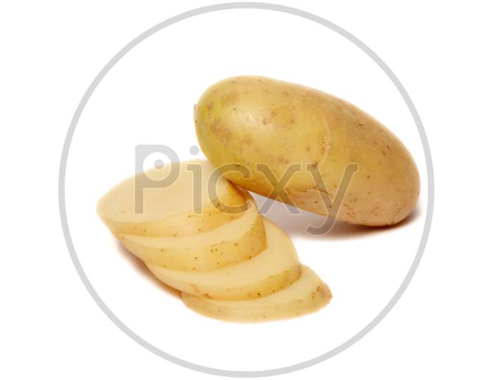 the potato with cutt roll isolated on white background.