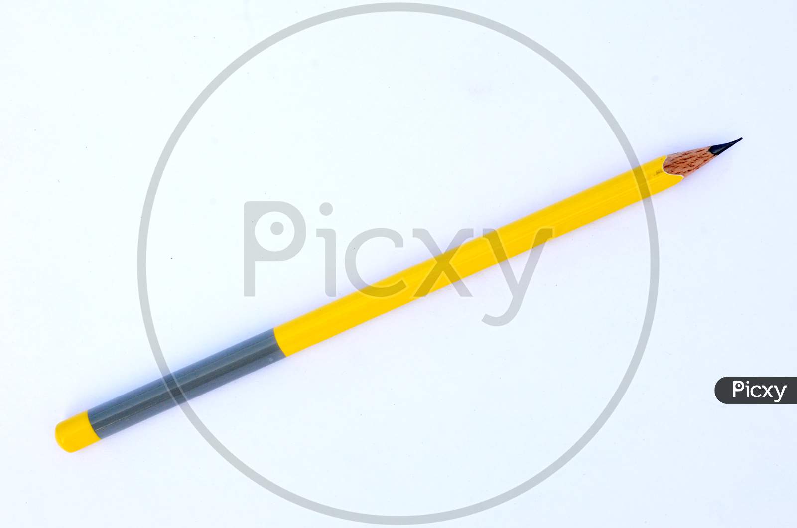 the yellow wooden peels pencil isolated on white background.