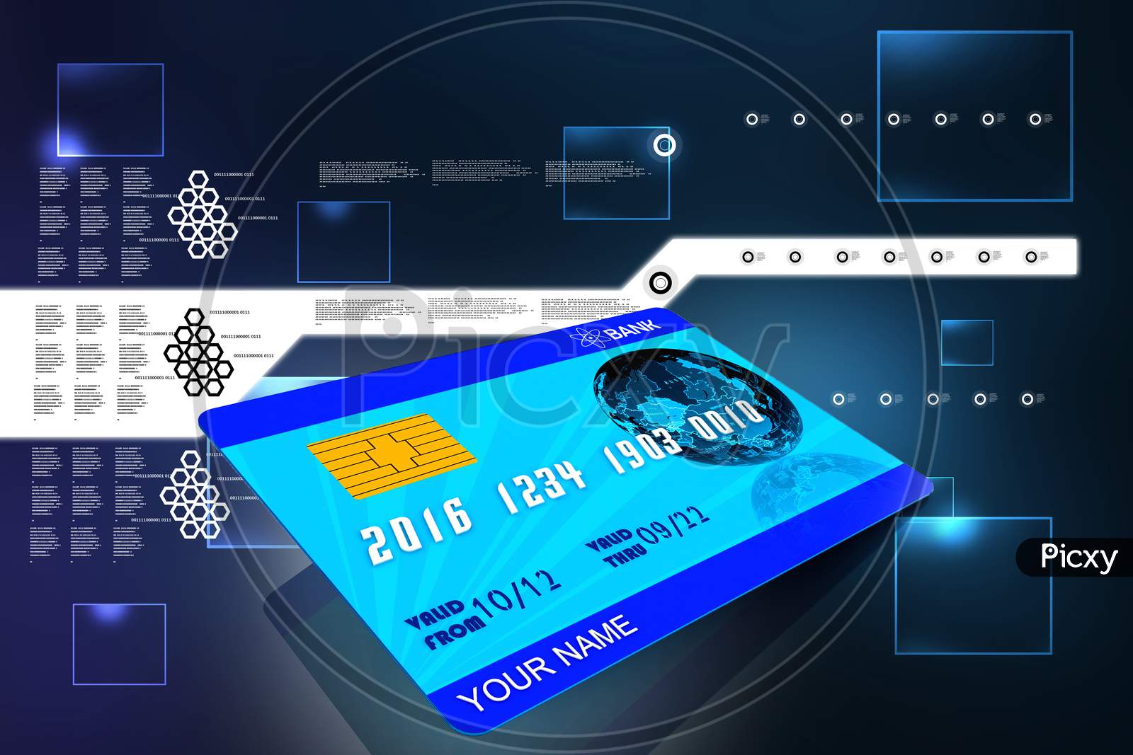 3D Rendering Of Multi Use  Atm Card In Color Background