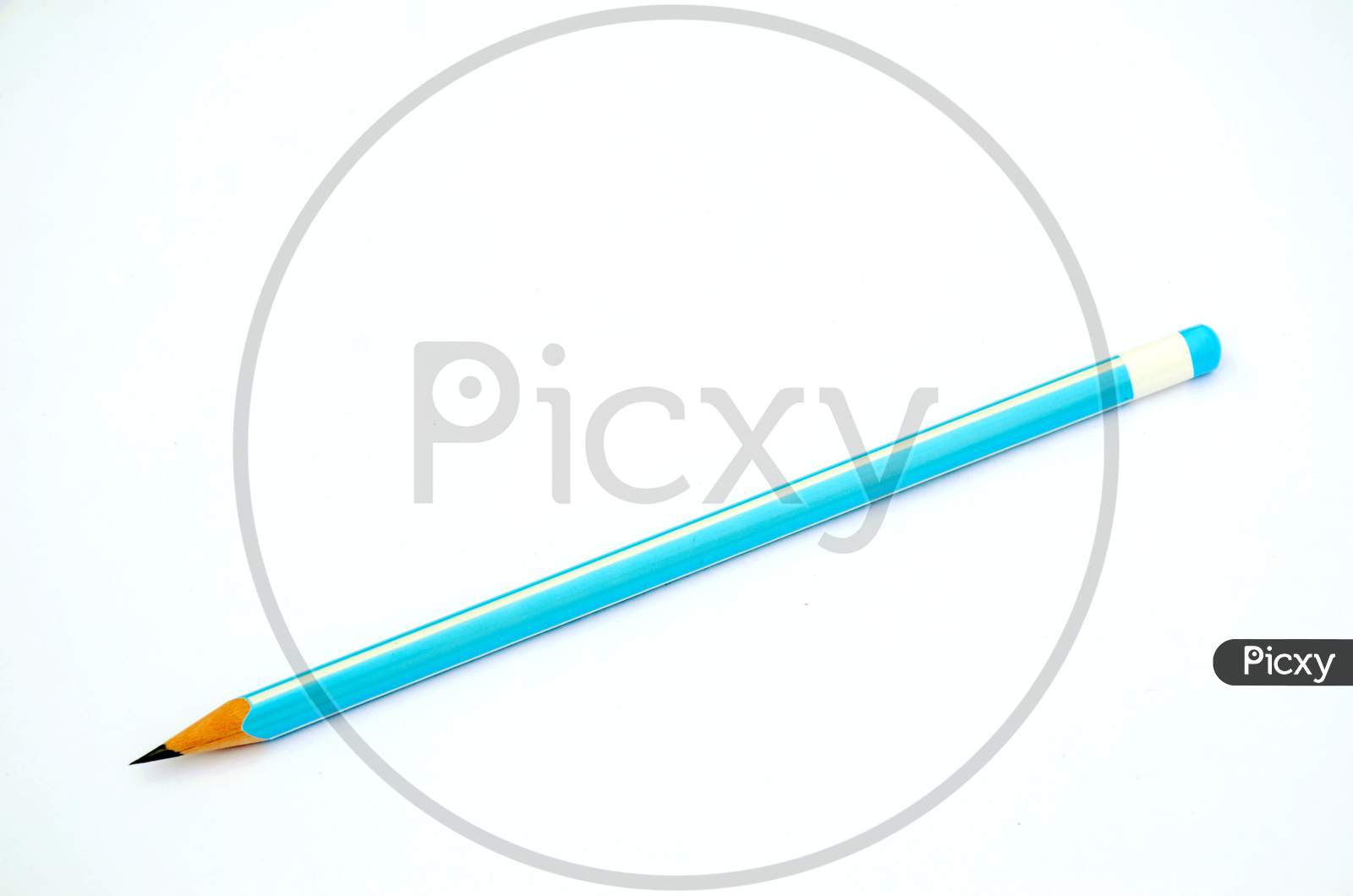 the sky blue wooden pencil isolated on white background.