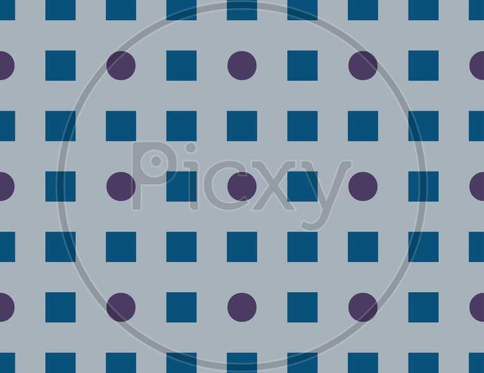 Pattern From Violet Circles And Blue Squares On Light Seamless Background.