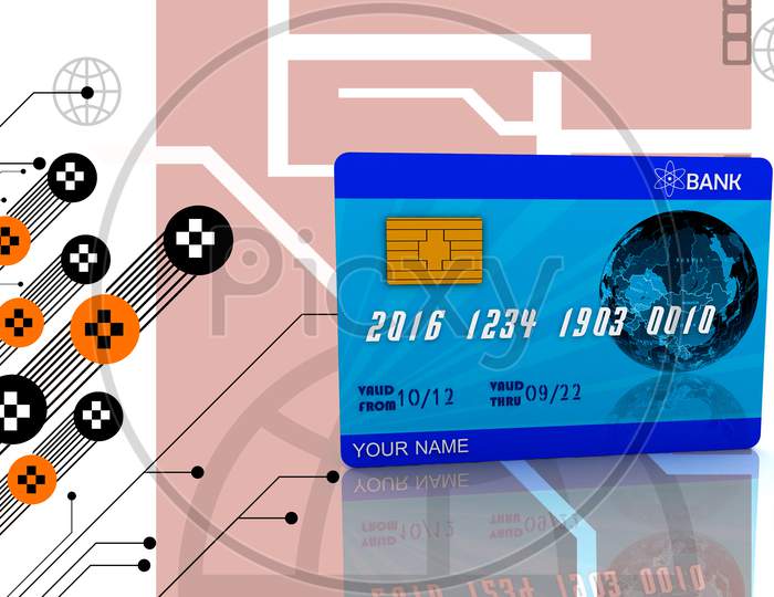 3D Rendering Of Multi Use  Atm Card In Color Background