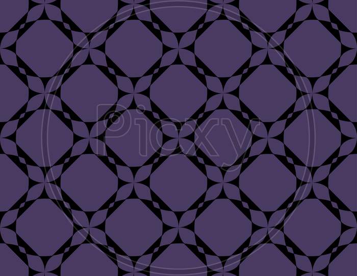 Black Pattern On Lilac Seamless Vector Background.