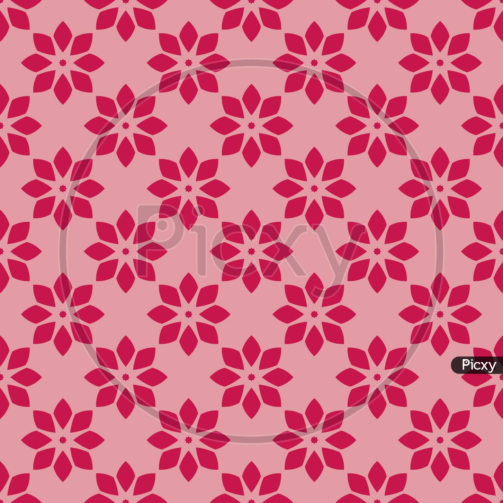 Red Floral Pattern On Pink Seamless Design Backdrop.