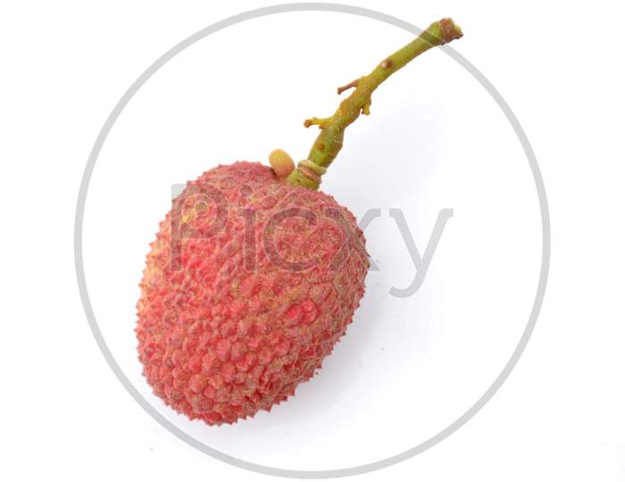 the red ripe lychee isolated on white background.
